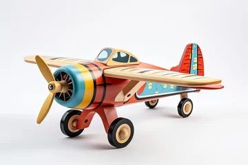 Keuken foto achterwand Oud vliegtuig Wooden Airplane Toy Isolated On White