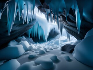ice cave in the mountain, winter landscape
