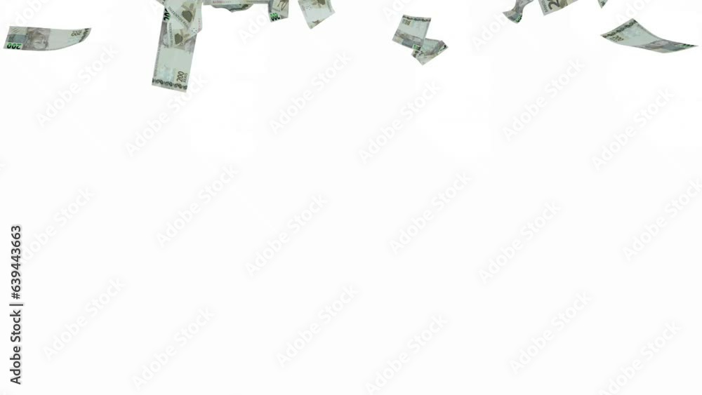 Poster 3d animation of brazilian real notes falling on blue screen. you can key out (remove) the background