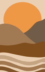 Colorful background with landscape, abstract mountains. Abstract colored backdrop with hand-drawn elements or curves. Creative vector illustration - poster design.