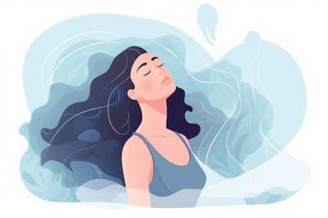 Woman makes Breathing exercise. meditation. women practicing Pranayama and meditating. 