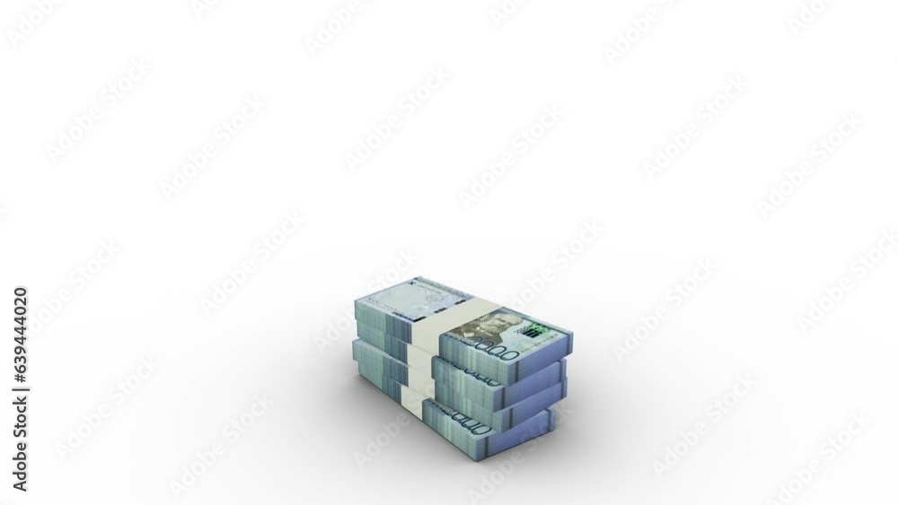 Poster 3d animation of stacks of 2000 dominican peso notes rising on green screen floor. you can key out or