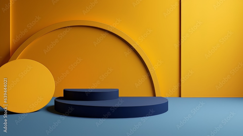 Poster abstract minimalistic blue and yellow scene with geometric shapes. visualization ai
