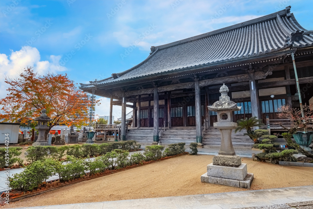 Poster nakatsu, japan - nov 26 2022: myoren-ji temple situated a little south of the center of the tera-mac