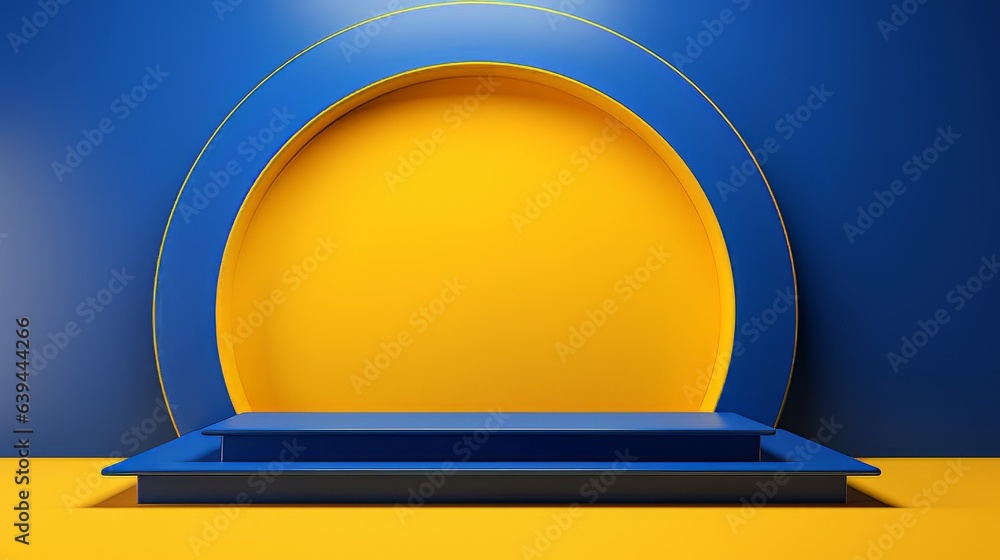 Poster abstract minimalistic blue and yellow scene with geometric shapes. visualization ai