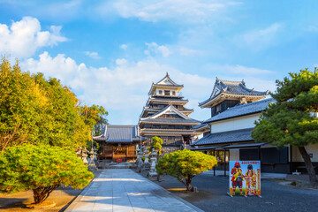 Nakatsu, Japan - Nov 26 2022: Nakatsu Castle known as one of the three mizujiro, or "castles on the sea", in Japan. The original castle was destroyed in the Meiji Restoration and rebuilt in 1964