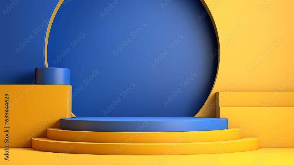 Poster abstract minimalistic blue and yellow scene with geometric shapes. visualization ai