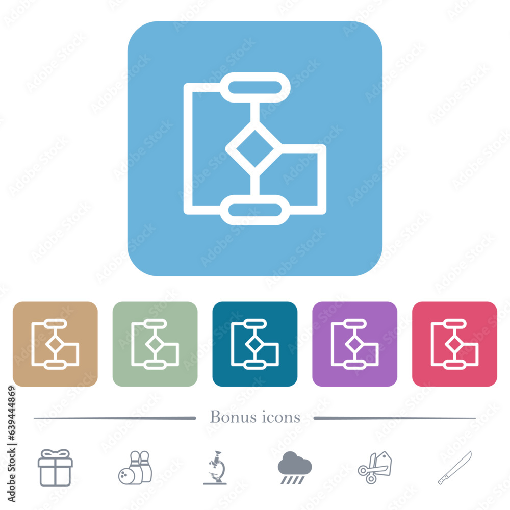 Poster flow chart outline flat icons on color rounded square backgrounds