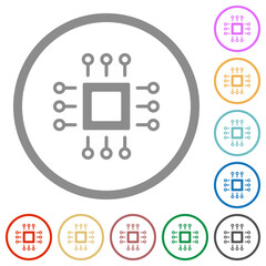 Microchip outline flat icons with outlines