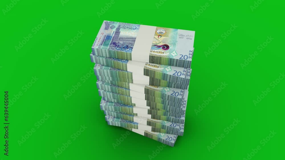 Aufkleber 3d animation of stacks of 20 kuwaiti dinar notes falling on greenscreen floor. you can key out or re