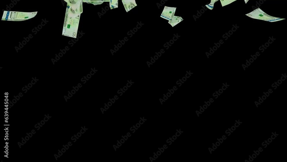 Poster 3d animation of libyan dinar notes falling on blue screen. you can key out (remove) the background a