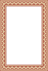 Vector square gold with red Indian national ornament. Ethnic plant border. Flowers frame. Poppies and leaves..
