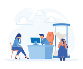 Stress Management  Concept. a group of people having a stressful moment chasing the deadline,  flat vector modern illustration  