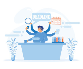 A Tired Man Misses The Deadline. An office worker overwhelmed with work.   flat vector modern illustration
