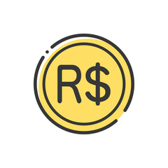 R$の文字が入ったシンプルなコインのアイコン- ブラジルのお金･レアルのイメージ
