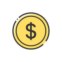 $の文字が入ったシンプルなコインのアイコン- アメリカやカナダなどのお金･ドルのイメージ
