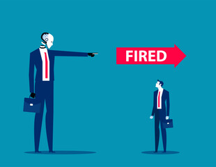 Robot pointing and fired human. Artificial intelligence business vector illustration
