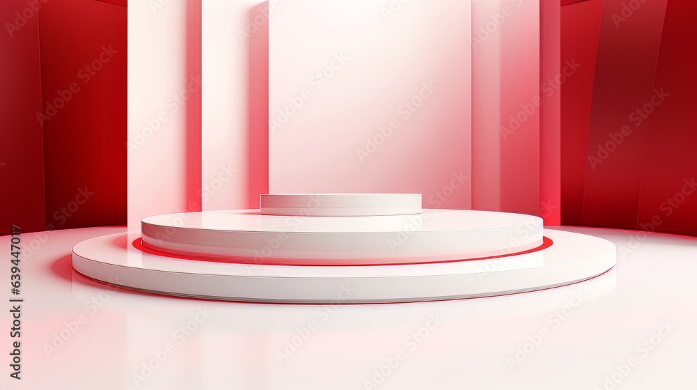 Poster abstract minimalistic red and white scene with geometric shapes. visualization ai