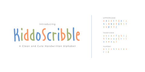 Kiddo Scribble Vector hand drawn font. Brush painted letters. Handmade alphabet for your designs: logo, posters, events, cards, etc.