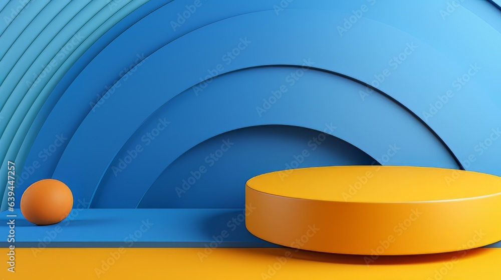 Poster abstract minimalistic blue and yellow scene with geometric shapes. visualization ai