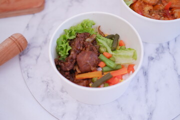 Thai food,Thai style mixed vegetable salad with beef.