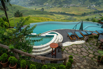 Swimming pool in the midst of nature is a concept of utilization. of things that occur naturally