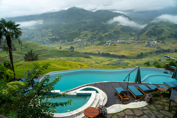 Swimming pool in the midst of nature is a concept of utilization. of things that occur naturally