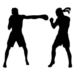 silhouettes of fights with martial arts and fists