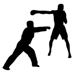 silhouettes of fights with martial arts and fists