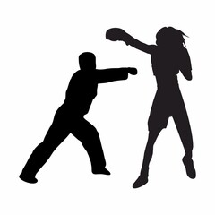 silhouettes of fights with martial arts and fists