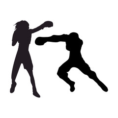silhouettes of fights with martial arts and fists