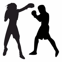 silhouettes of fights with martial arts and fists