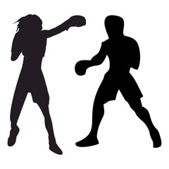 silhouettes of fights with martial arts and fists