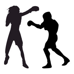 silhouettes of fights with martial arts and fists