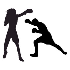 silhouettes of fights with martial arts and fists