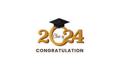 class of 2024 with mortarboard hat with gold text for graduation education collage