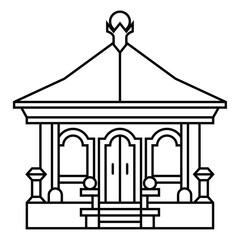 Bali  traditional house vector illustration design template elements, indonesian ancient architecture, line art style