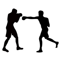 silhouettes of fights with martial arts and fists