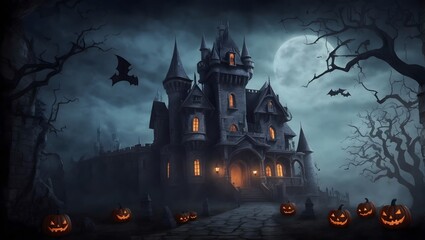 Halloween background. scary haunted castle