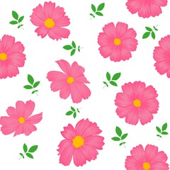 Watercolor cosmos flowers pattern on seamless background.