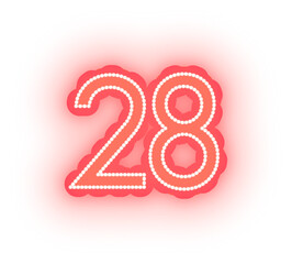 Glowing Red Neon Alphabet Letters, Numbers, and Signs on White Background