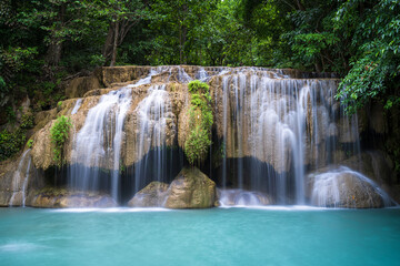 Fototapeta na wymiar Waterfall in Erawan National park, Thailand