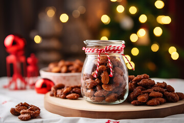 Candied caramel roasted nut for christmas for display.