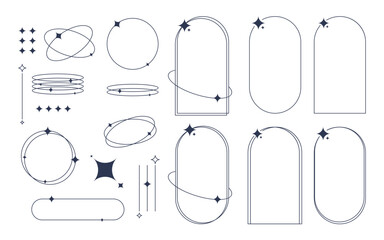 Vector collection of aesthetic elements. Different and simple zigzag shapes, curves, lines, triangles, circle symbols, logos, UI.