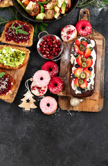 Vegetarian traditional holiday dinner,  Vegan happy Christmas food.