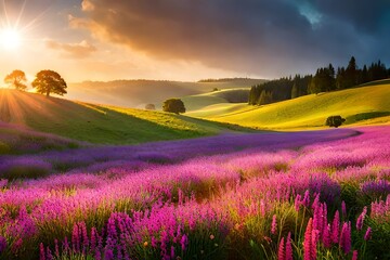 lavender field in sunset generated ai