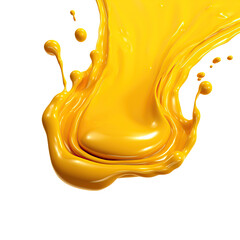 Yellow liquid paint splash. Hand cut on transparent
