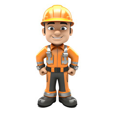 Construction project foreman wearing helmet and vest, 3D rendering illustration. clean transparent background
