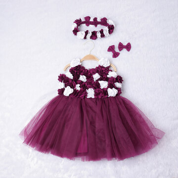 pink baby cloths frock with Beautiful white and pink colour flowers designed pair 