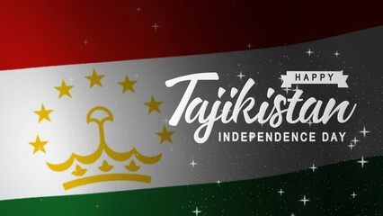 Independence Day Tajikistan Lettering Text Animation on Tajikistan flag background. Celebrate Tajikistan National Day on 9th September. Great for celebrating Tajikistan Independence Day.